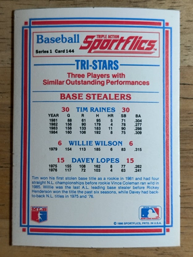 1986 Sportflics #144 Davey Lopes/Tim Raines/Willie Wilson