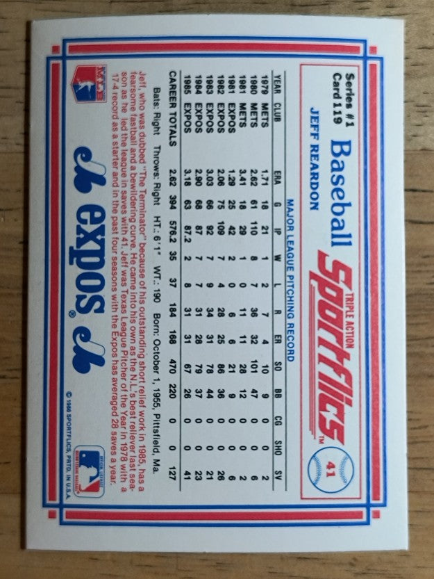1986 Sportflics #119 Jeff Reardon