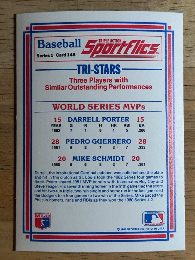 1986 Sportflics #148 Pedro Guerrero/Mike Schmidt/Darrell Porter