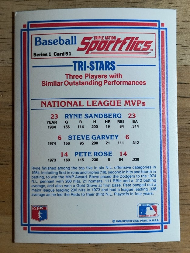 1986 Sportflics #51 Ryne Sandberg/Steve Garvey/Pete Rose