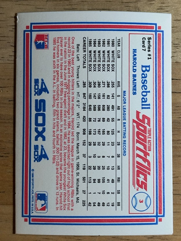 1986 Sportflics #7 Harold Baines