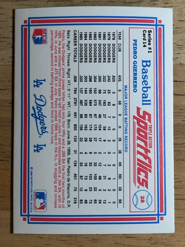 1986 Sportflics #14 Pedro Guerrero