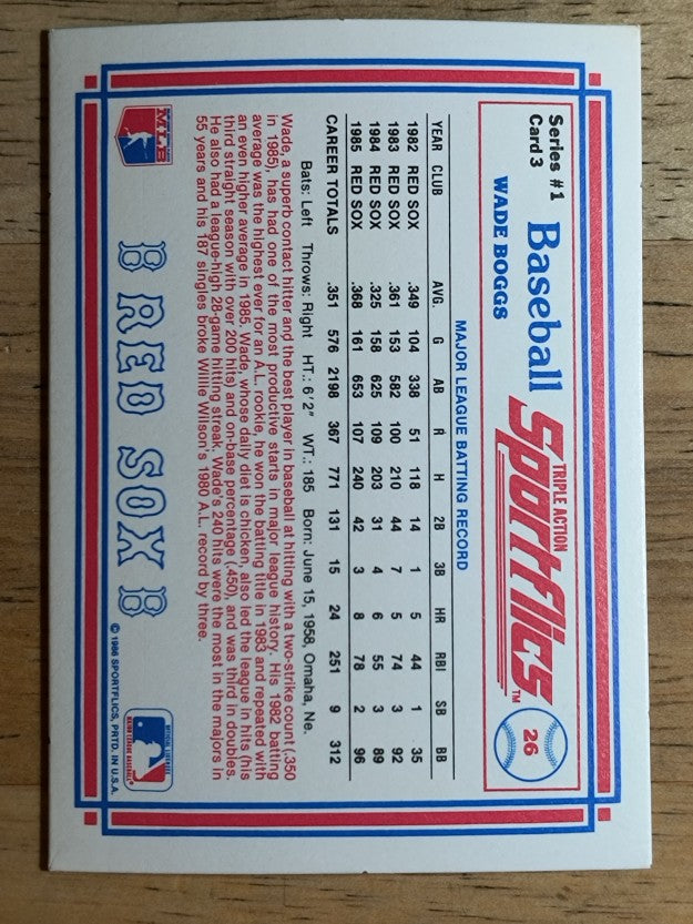1986 Sportflics #3 Wade Boggs