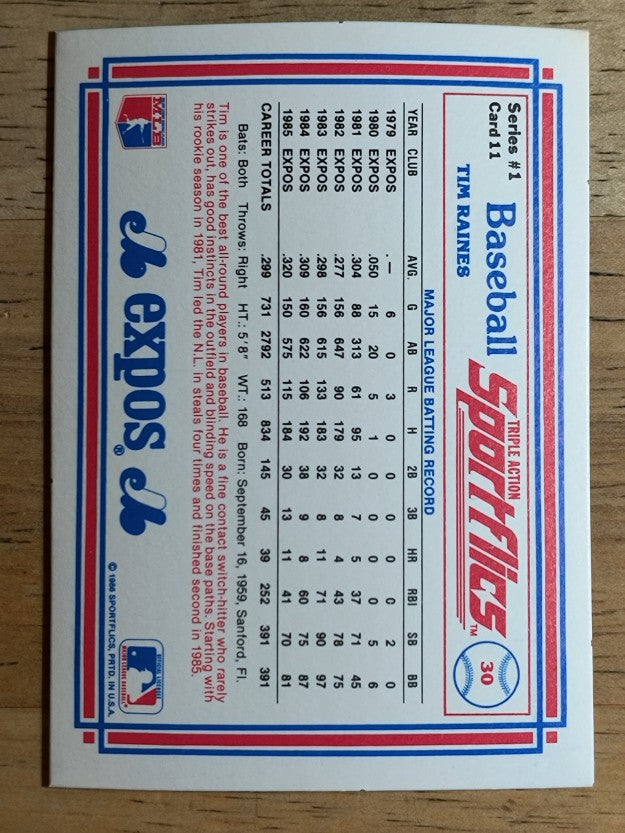 1986 Sportflics #11 Tim Raines