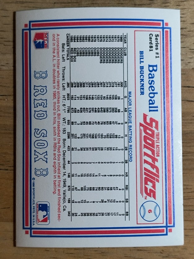 1986 Sportflics #81 Bill Buckner