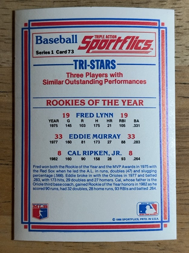 1986 Sportflics #73 Fred Lynn/Eddie Murray/Cal Ripken Jr.