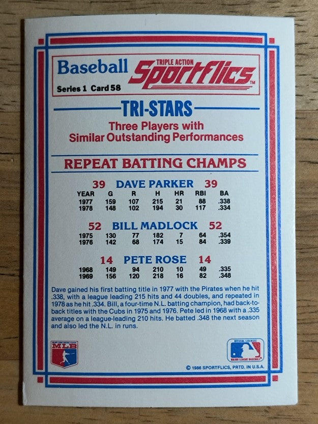 1986 Sportflics #58 Bill Madlock/Dave Parker/Pete Rose