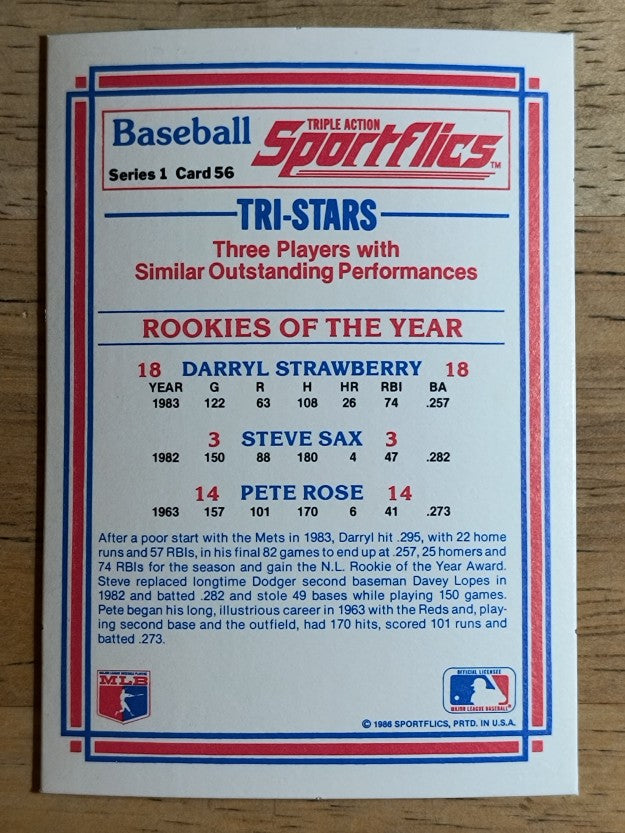 1986 Sportflics #56 Darryl Strawberry/Steve Sax/Pete Rose