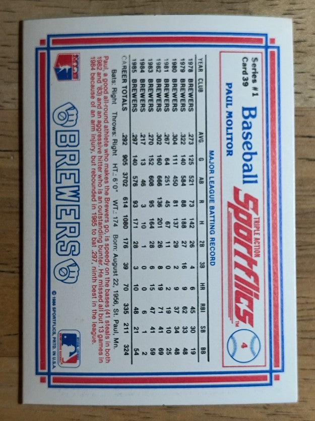 1986 Sportflics #39 Paul Molitor