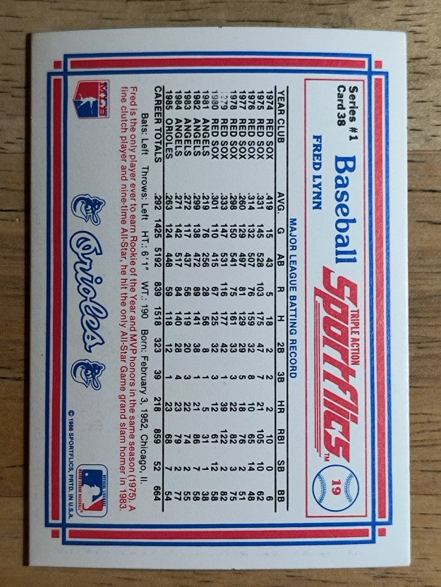 1986 Sportflics #38 Fred Lynn