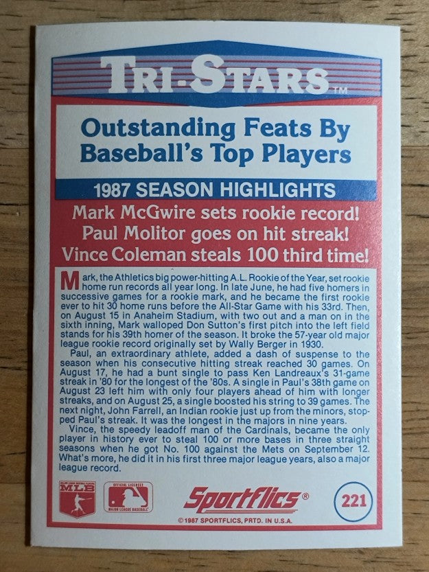 1988 Sportflics #221 HL 1987 Mark McGwire
