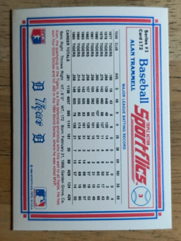 1986 Sportflics #172 Alan Trammell