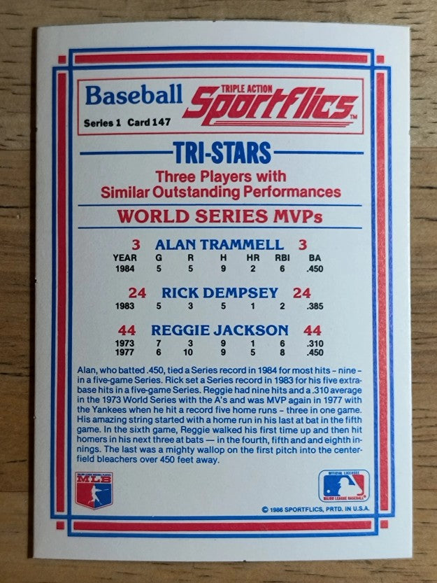 1986 Sportflics #147 Rick Dempsey/Reggie Jackson/Alan Trammell