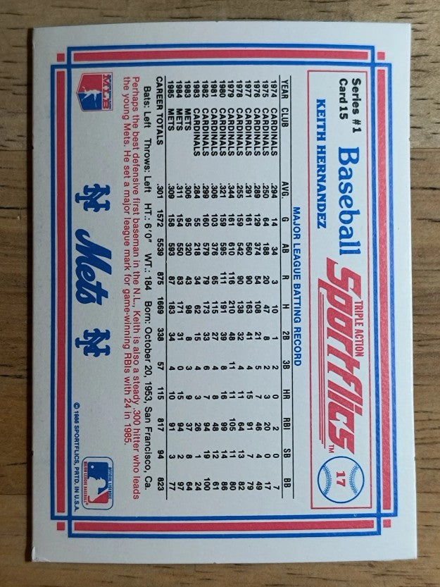 1986 Sportflics #15 Keith Hernandez