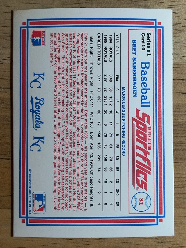 1986 Sportflics #10 Bret Saberhagen