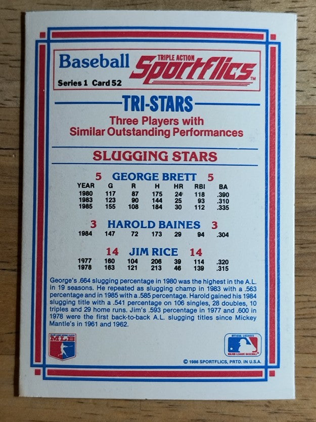 1986 Sportflics #52 Harold Baines/George Brett/Jim Rice