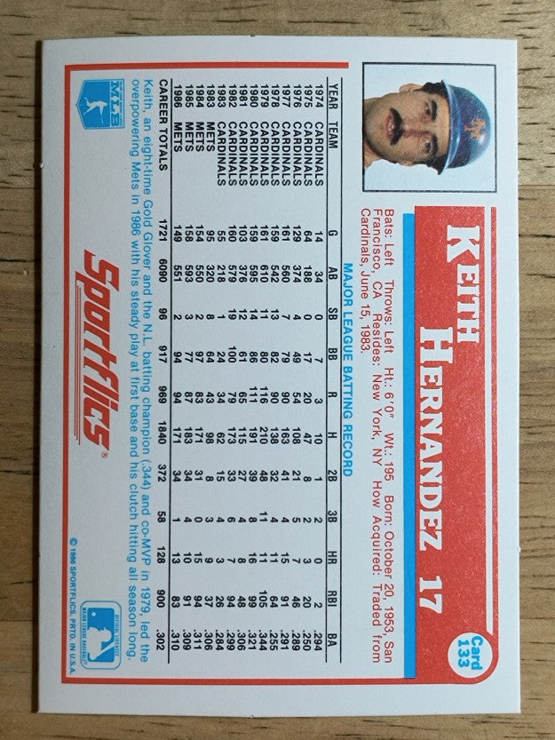 1987 Sportflics #133 Keith Hernandez