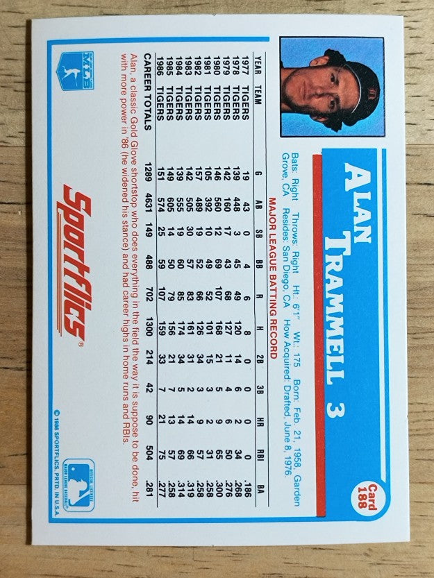 1987 Sportflics #188 Alan Trammell