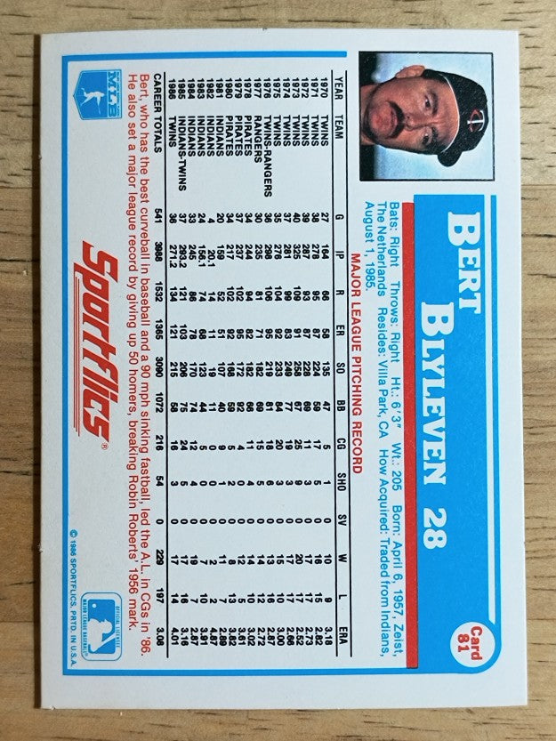 1987 Sportflics #81 Bert Blyleven