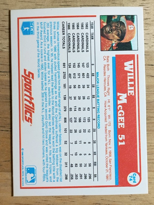 1987 Sportflics #74 Willie McGee