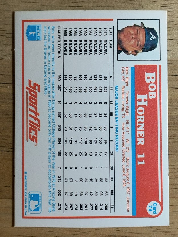 1987 Sportflics #73 Bob Horner