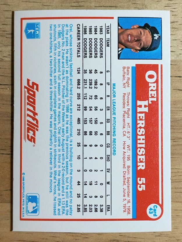 1987 Sportflics #43 Orel Hershiser