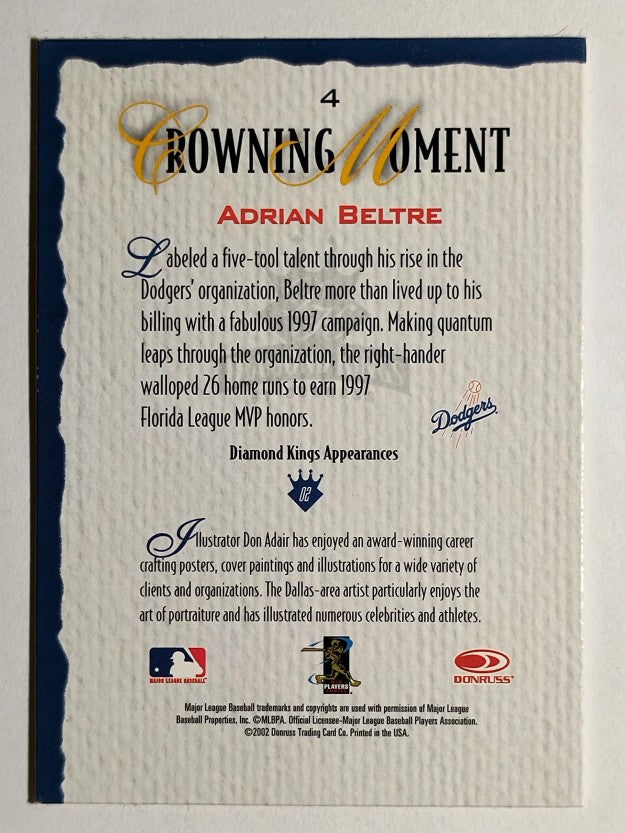 2002 Diamond Kings Bronze Foil #4 Adrian Beltre