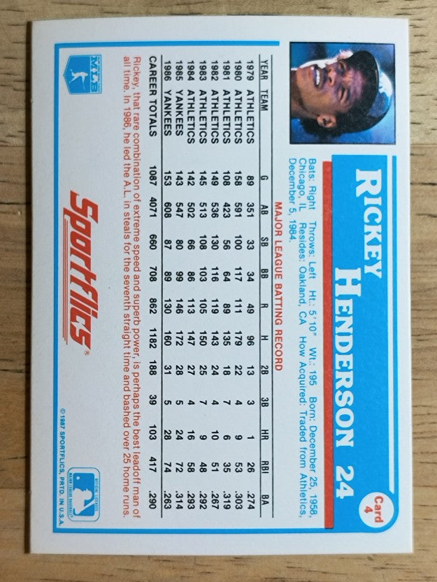 1987 Sportflics #4 Rickey Henderson