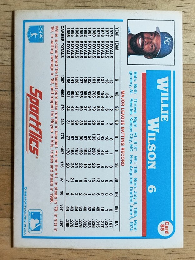 1987 Sportflics #85 Willie Wilson