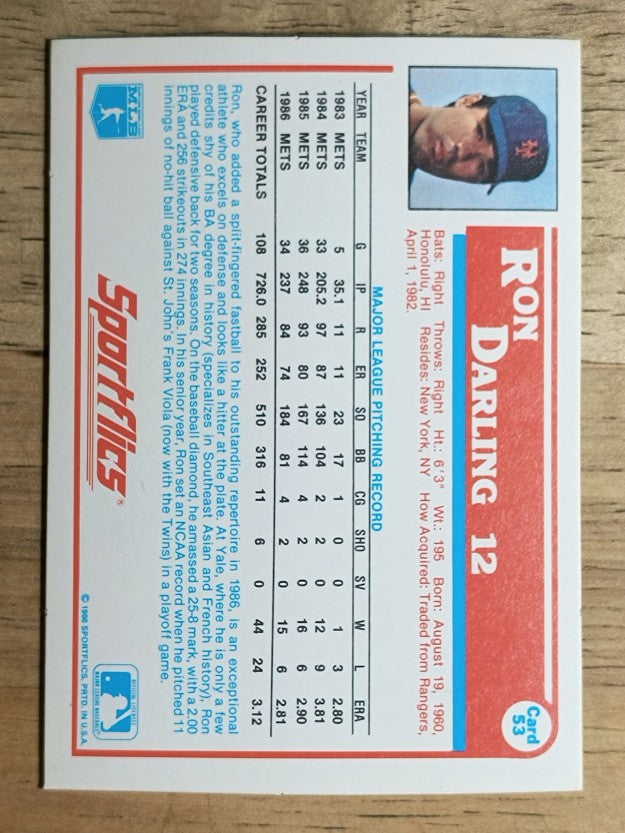 1987 Sportflics #53 Ron Darling