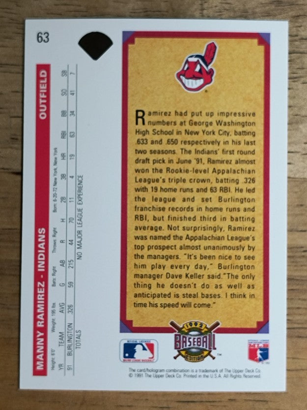 1992 Upper Deck #63 Manny Ramirez RC