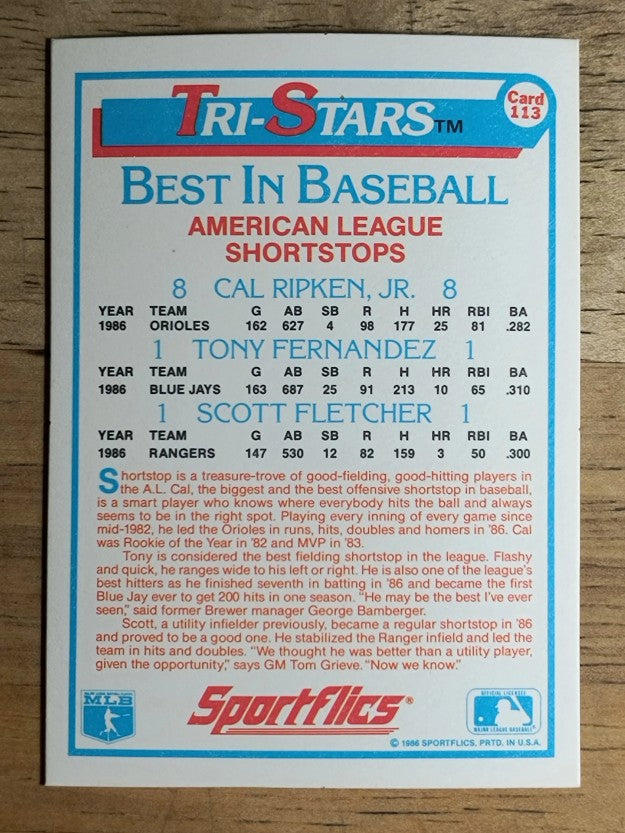 1987 Sportflics #113 Tri-Stars Cal Ripken