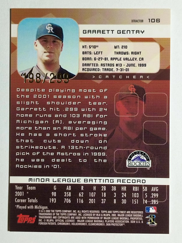 2002 Finest X-Fractors #106 Garett Gentry FY