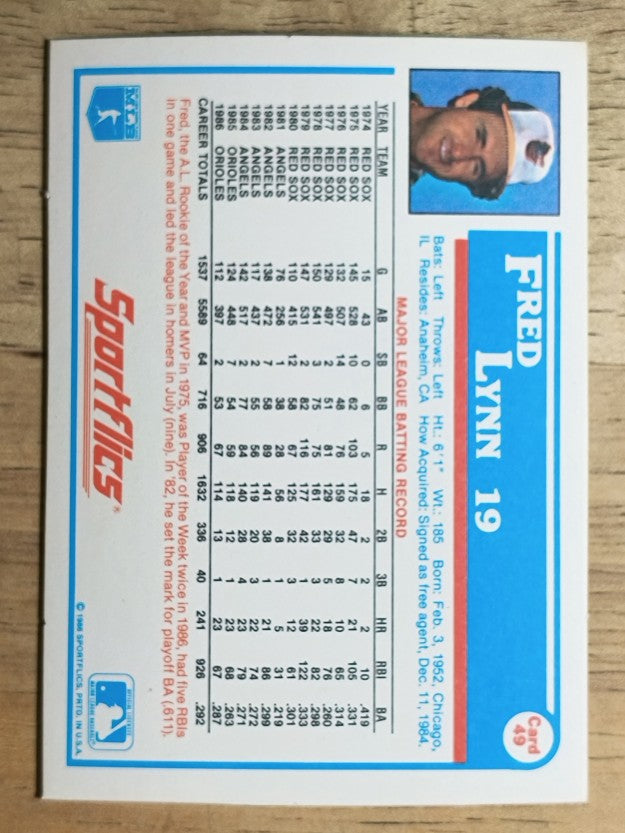 1987 Sportflics #49 Fred Lynn