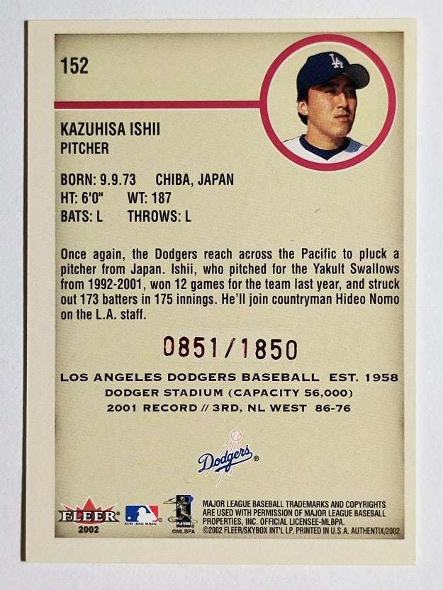 2002 Fleer Authentix #152 Kazuhisa Ishii TM RC