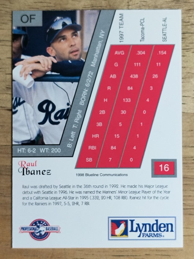 1998 Tacoma Rainiers Q-Cards #16 Raul Ibanez