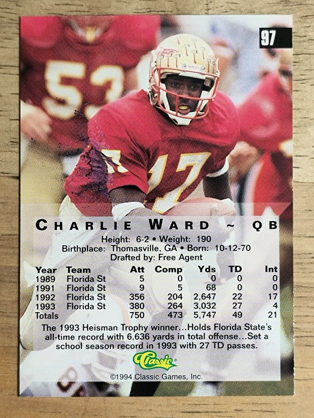 1994 Classic Four Sport #97 Charlie Ward