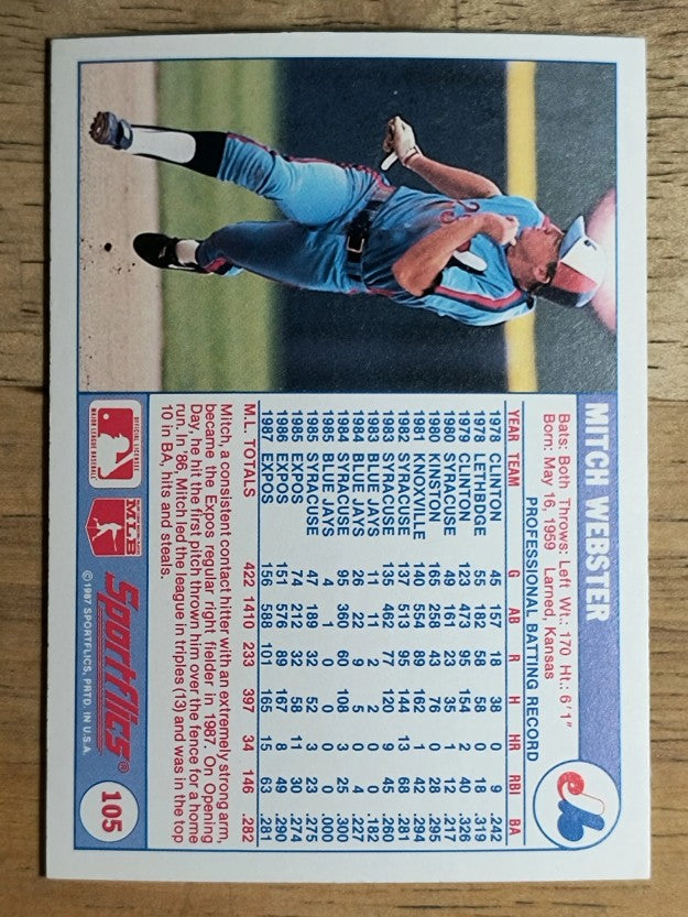 1988 Sportflics #105 Mitch Webster