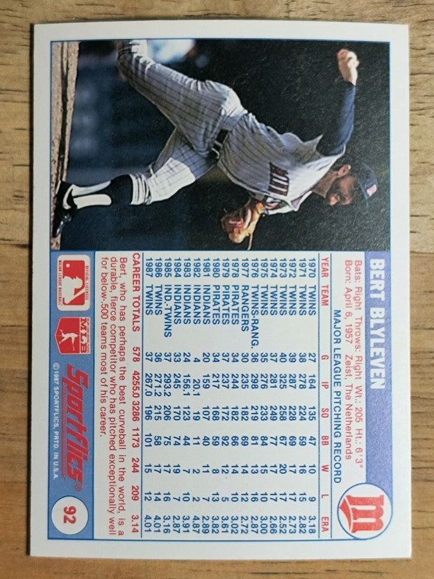 1988 Sportflics #92 Bert Blyleven