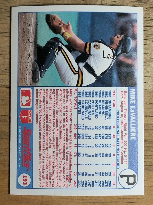 1988 Sportflics #193 Mike LaValliere
