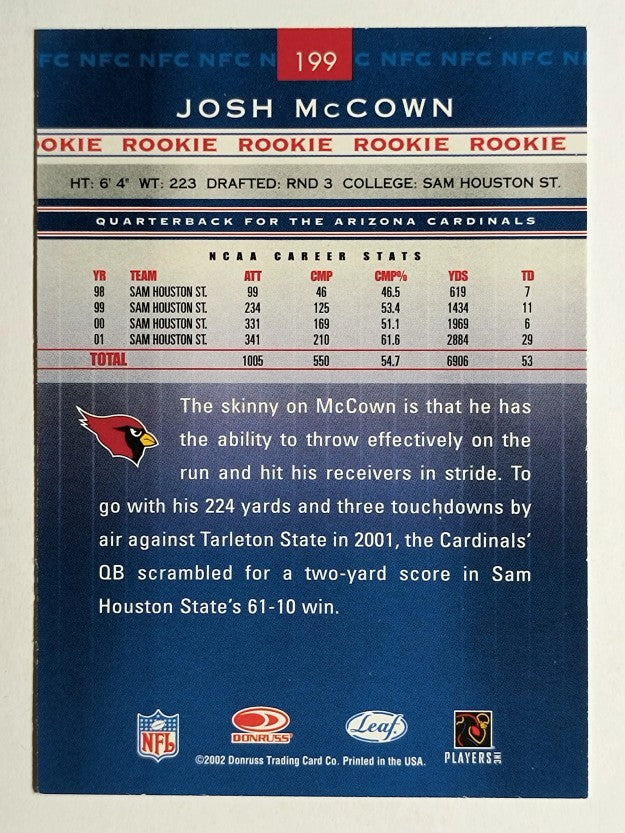 2002 Leaf Rookies and Stars #199 Josh McCown RC