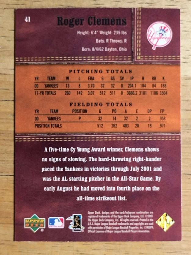 2001 Upper Deck Gold Glove #41 Roger Clemens