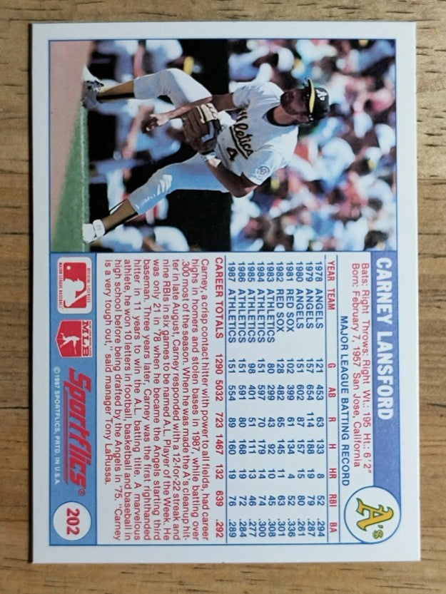 1988 Sportflics #202 Carney Lansford