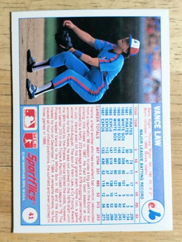 1988 Sportflics #41 Vance Law