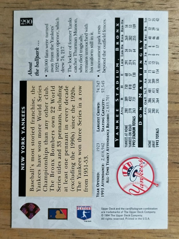 1994 Upper Deck #290 Don Mattingly HFA