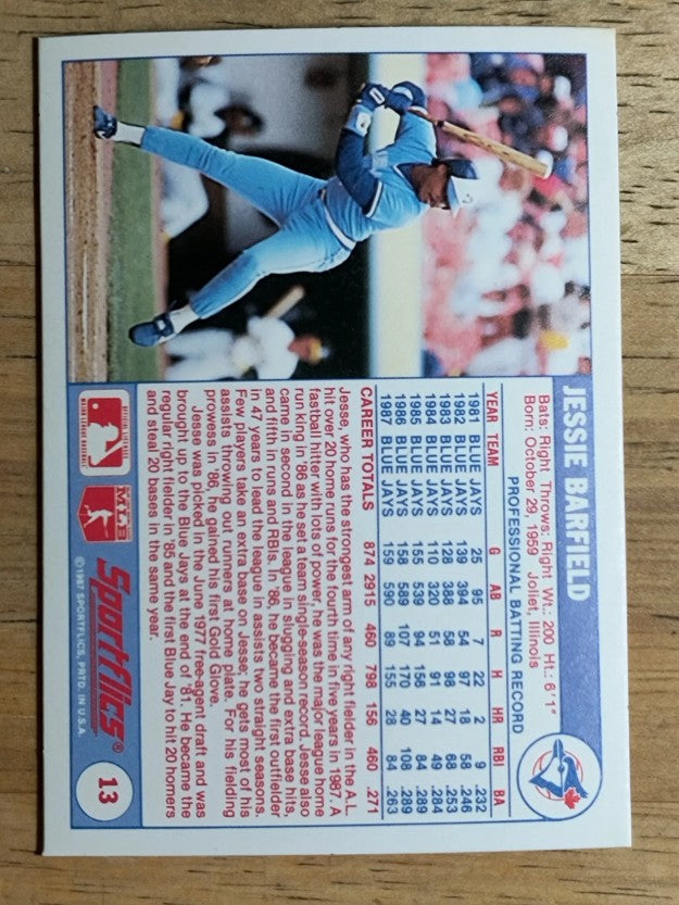 1988 Sportflics #13 Jesse Barfield