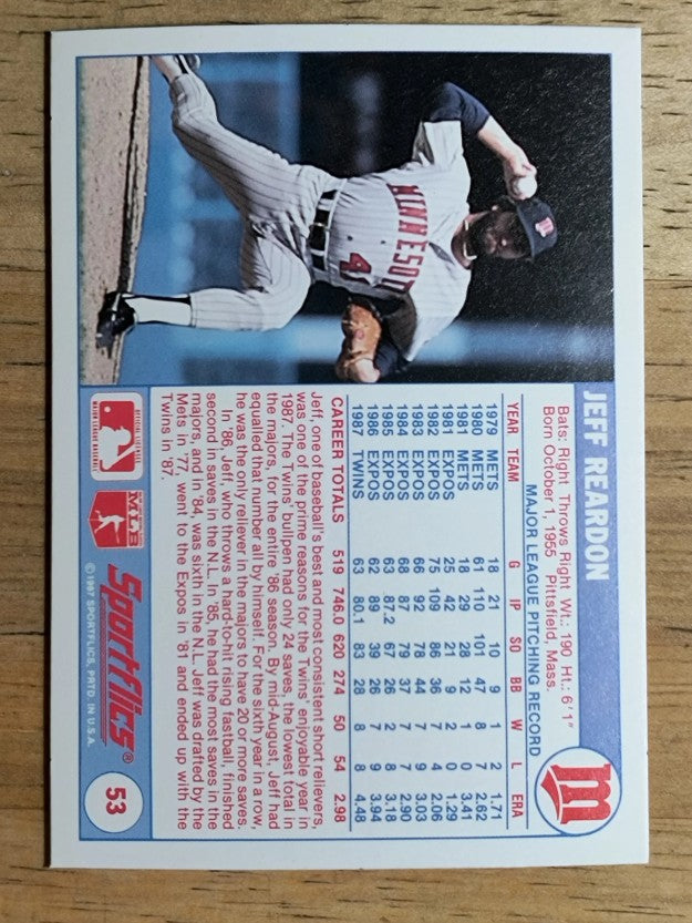 1988 Sportflics #53 Jeff Reardon