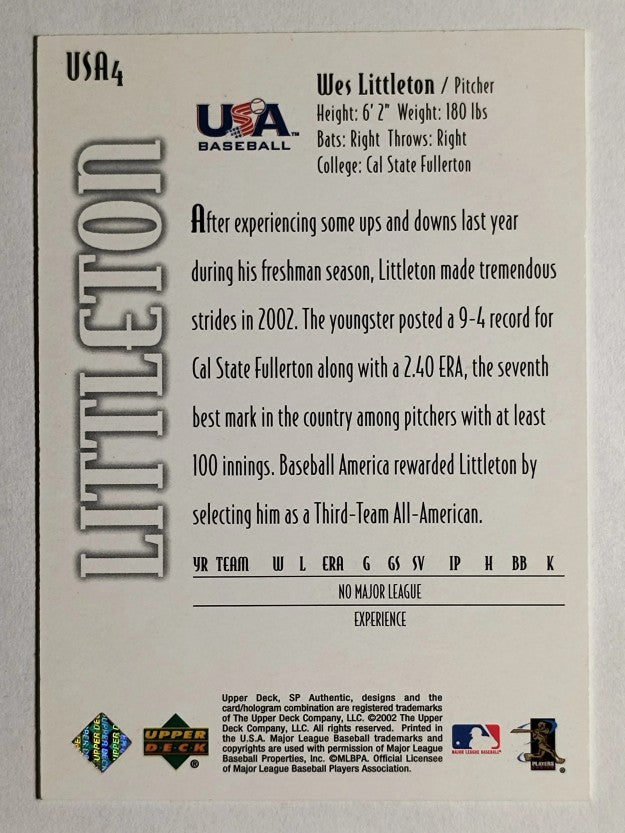 2002 SP Authentic USA Future Watch #USA4 Wes Littleton