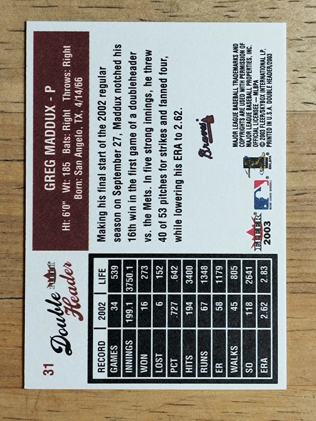 2003 Fleer Double Header #31 Greg Maddux