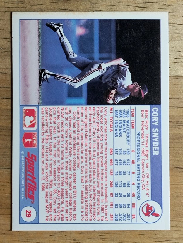 1988 Sportflics #29 Cory Snyder